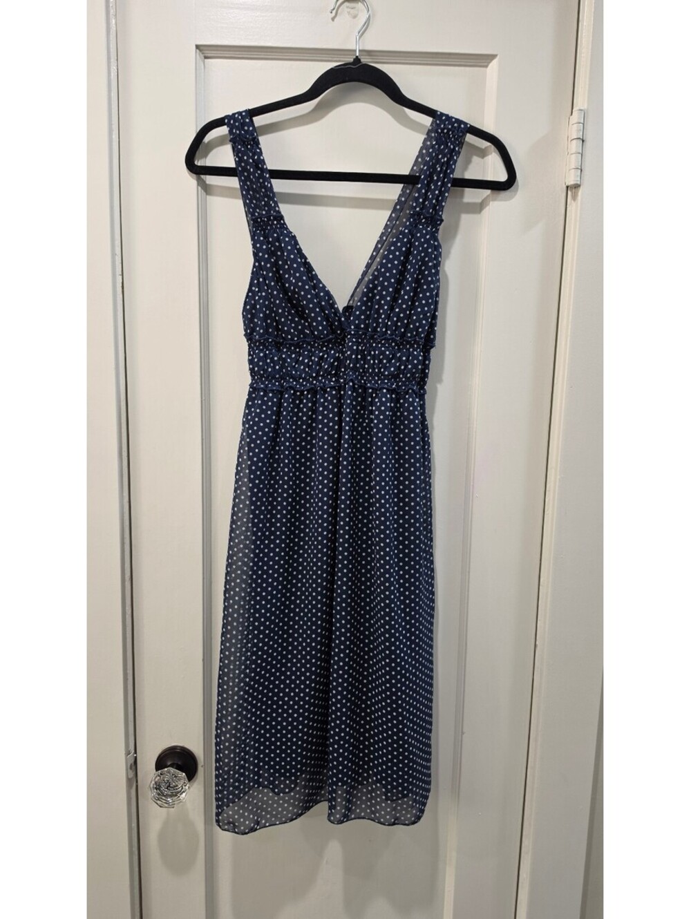 Fire Los Angeles Navy Blue Polka Dot Dress Size Large